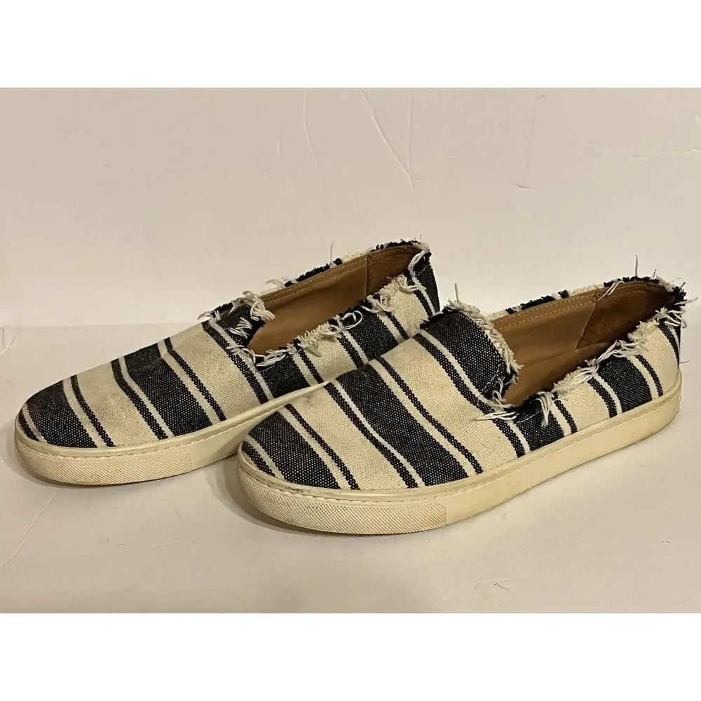 SOLUDOS •Women 7.5• Slip On Sneakers Espadrille Flats Striped Frayed Edge Flats